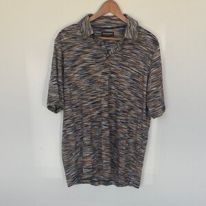 Johnston & Murphy Men's Blue and Brown Striped Polo